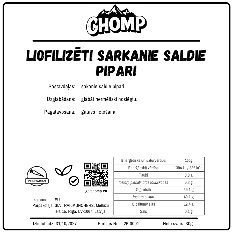 Liofilizēti sarkanie saldie pipari 30g