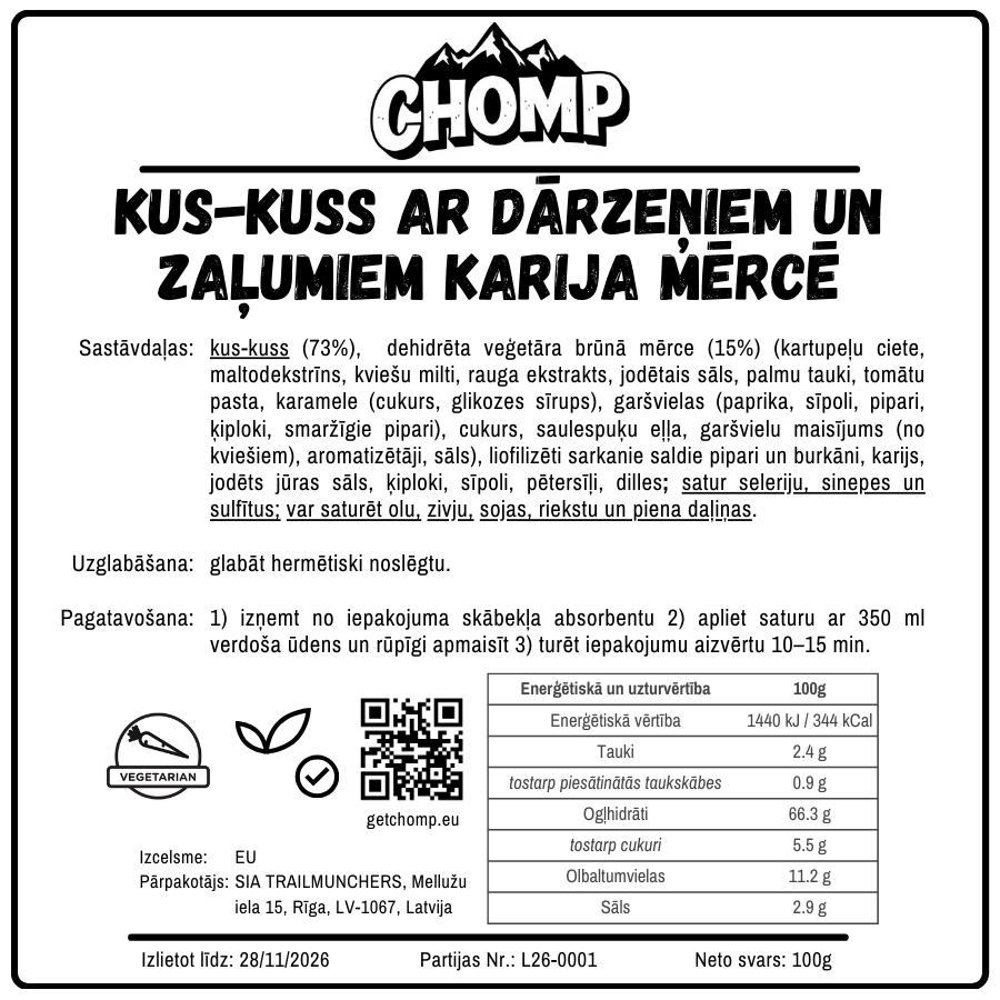 Kus-kuss ar dārzeņiem un zaļumiem karija mērcē