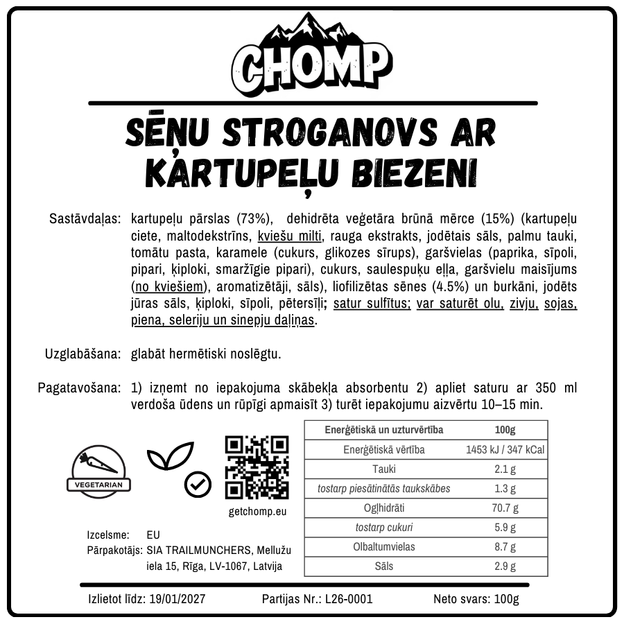 Sēņu stroganovs ar kartupeļu biezeni