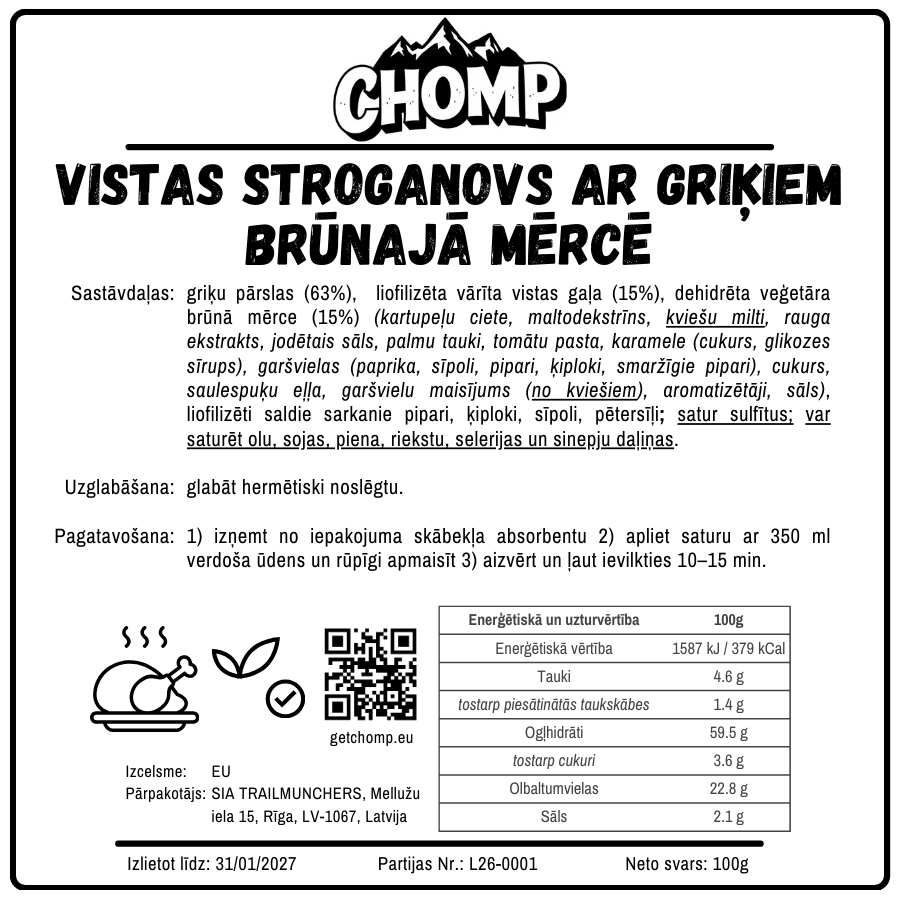 Vistas stroganovs ar griķiem brūnajā mērcē
