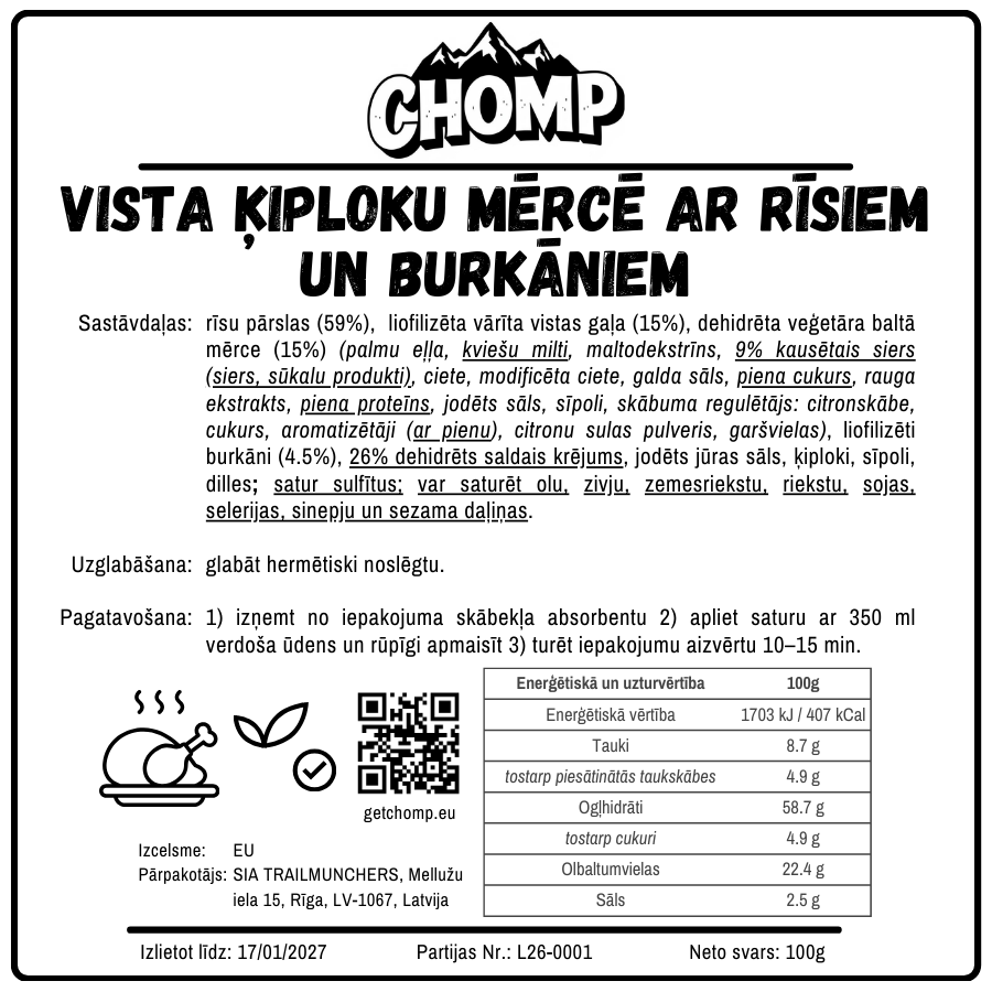 Vista ķiploku mērcē ar rīsiem un burkāniem