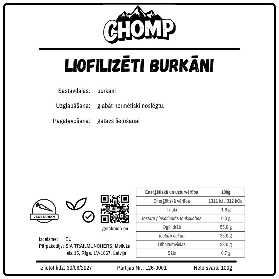Liofilizēti burkāni 100g
